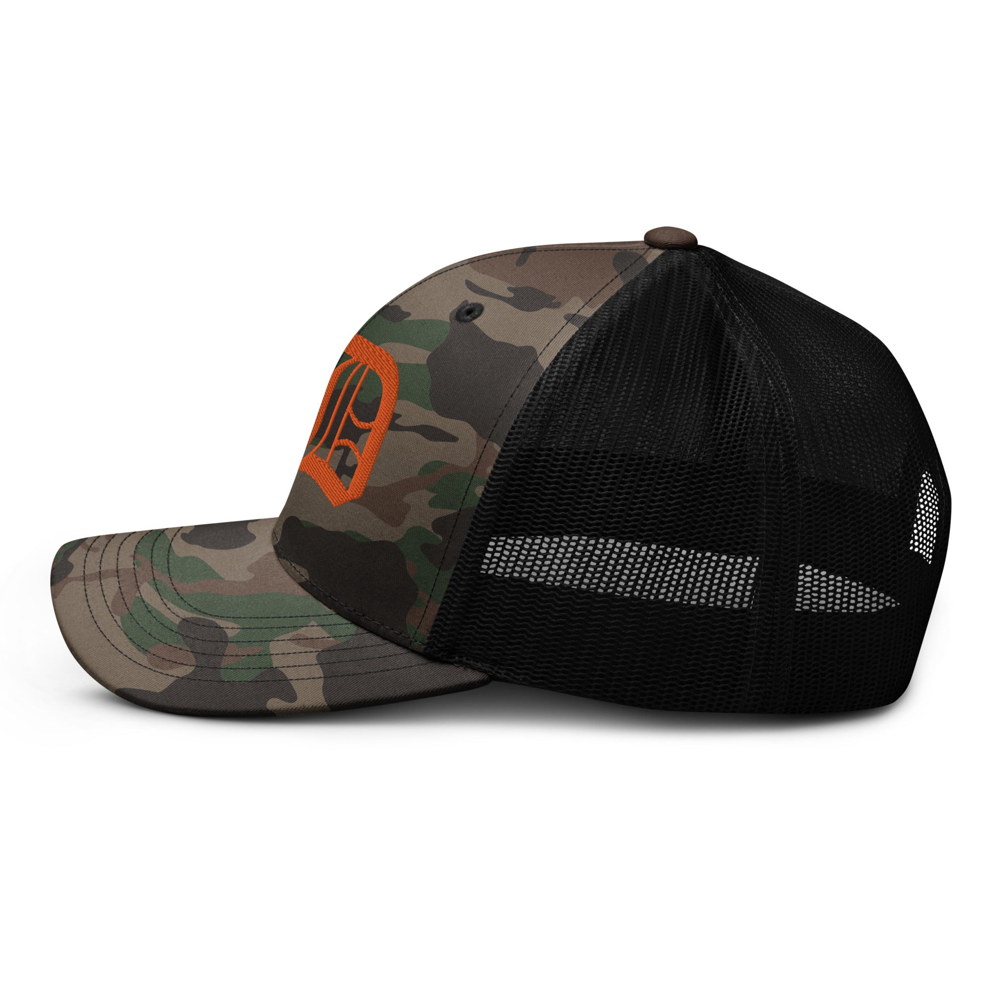 AD Camouflage Trucker Hat Orange Logo