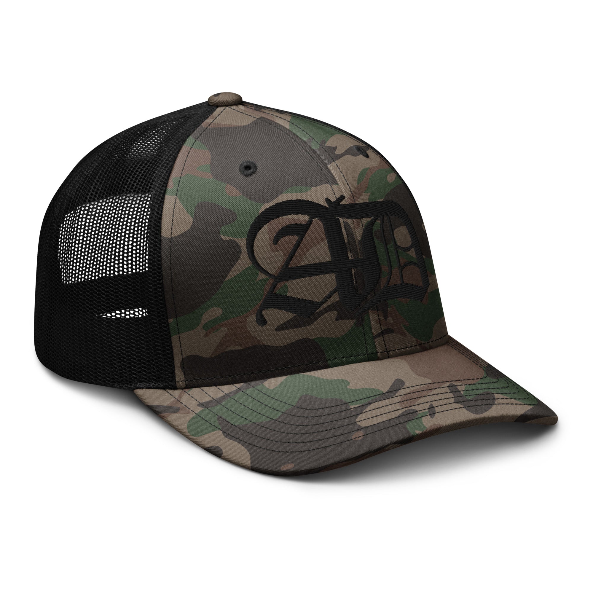 AD Camouflage Trucker Hat Black Logo