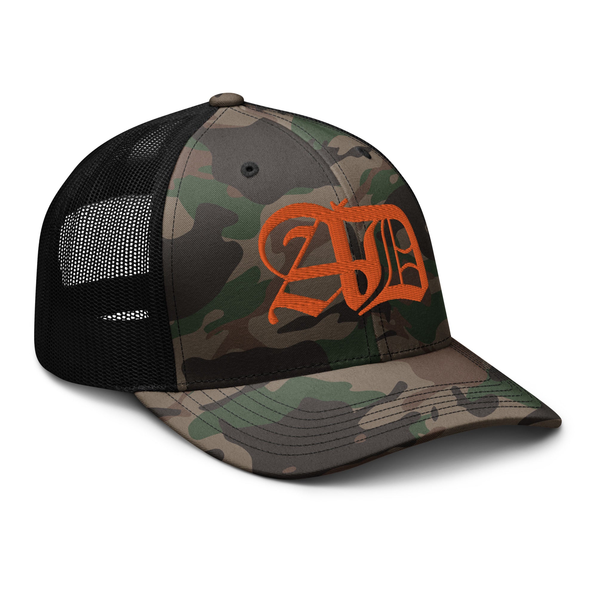 AD Camouflage Trucker Hat Orange Logo