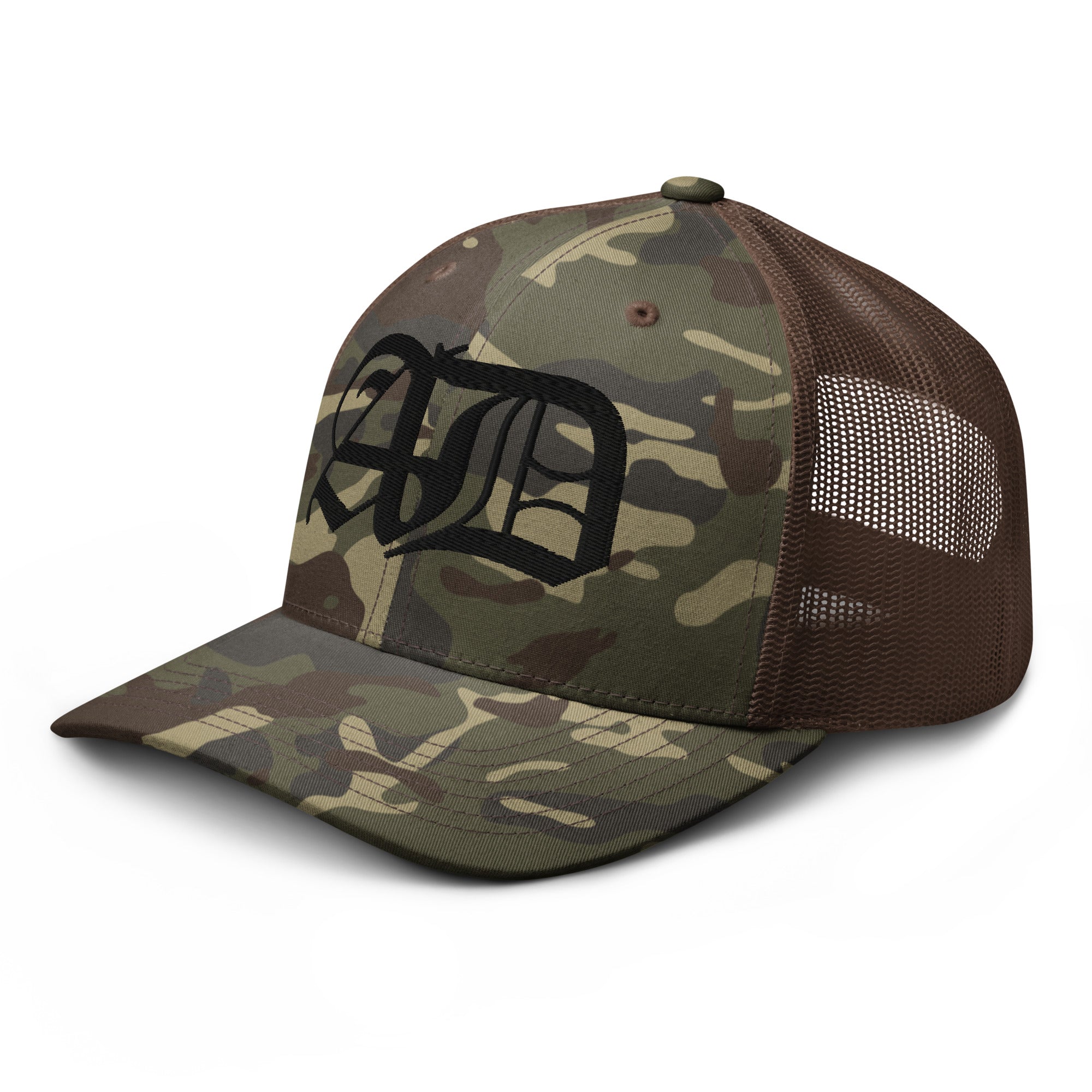 AD Camouflage Trucker Hat Black Logo