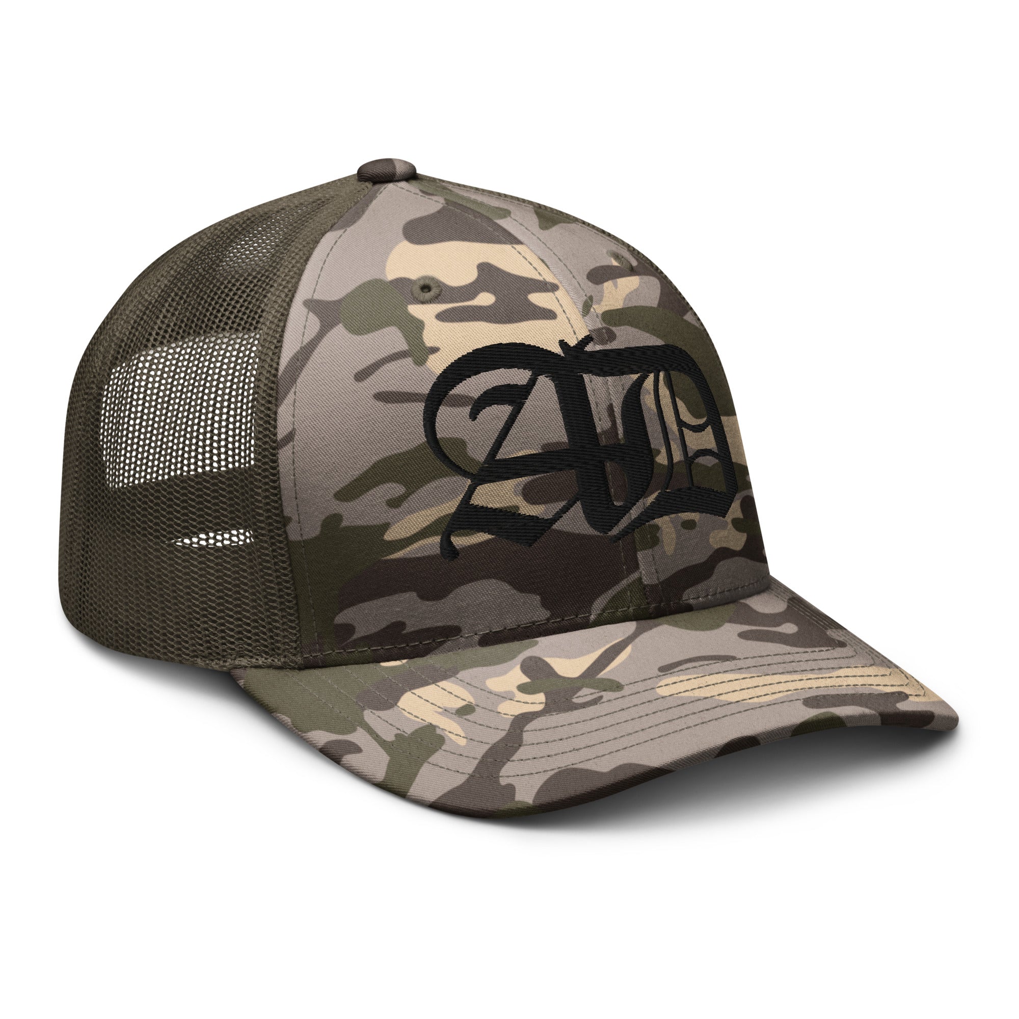 AD Camouflage Trucker Hat Black Logo